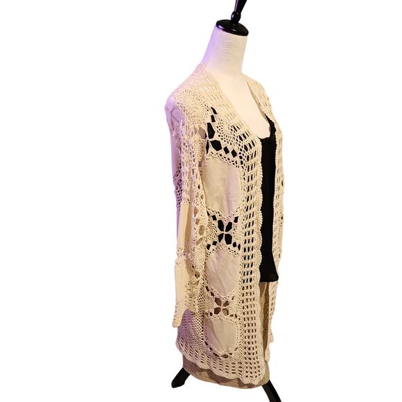 Sundance Cream Crochet Boho Duster Cardigan Size L - Picture 3 of 6